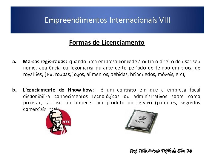 Empreendimentos Internacionais VIII Formas de Licenciamento a. Marcas registradas: quando uma empresa concede à