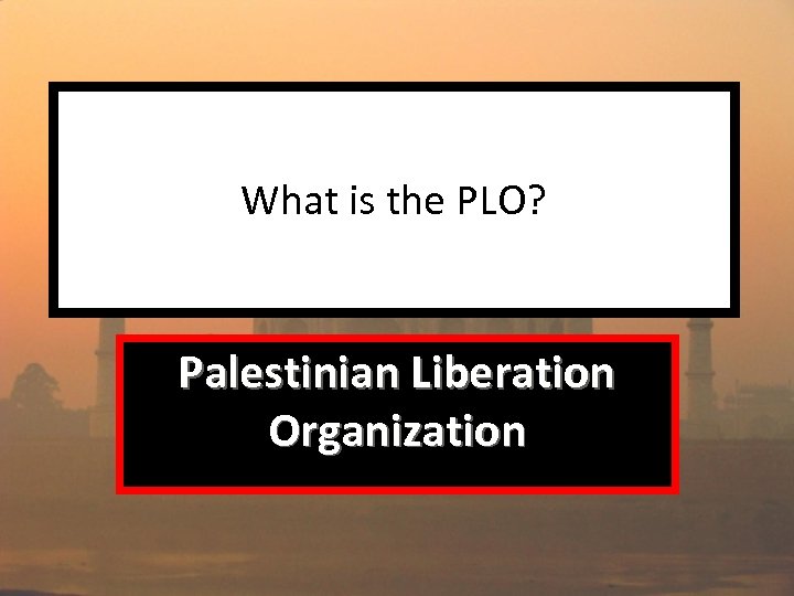 What is the PLO? Palestinian Liberation Organization 