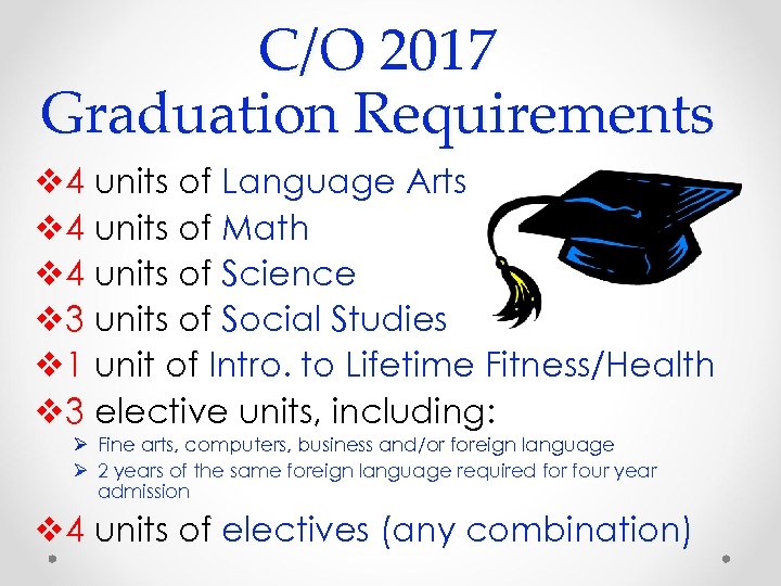 C/O 2017 Graduation Requirements v 4 units of Language Arts v 4 units of