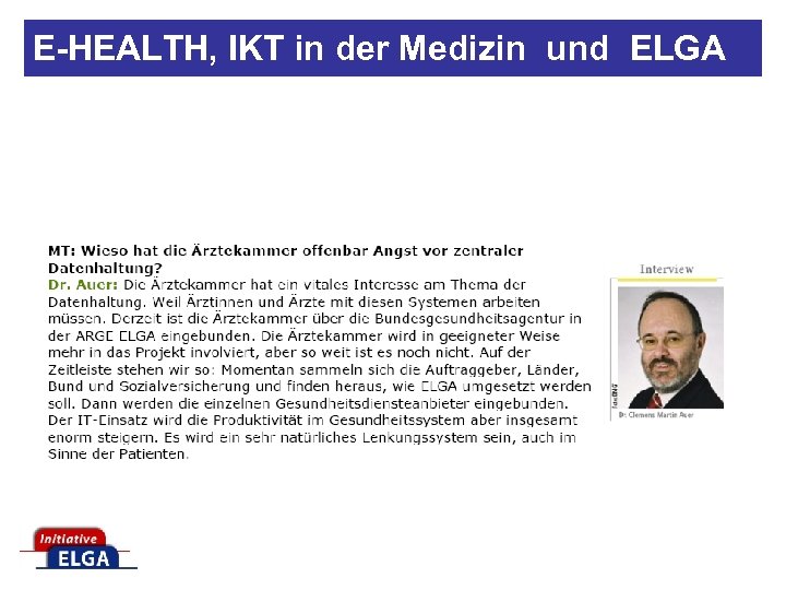 E-HEALTH, IKT in der Medizin und ELGA 