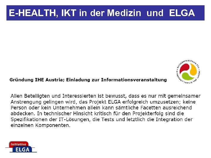 E-HEALTH, IKT in der Medizin und ELGA 