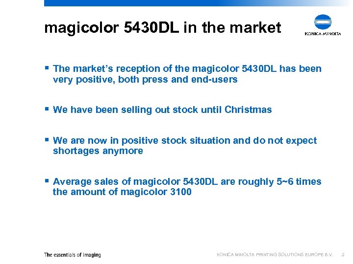 magicolor 5430 DL in the market § The market’s reception of the magicolor 5430