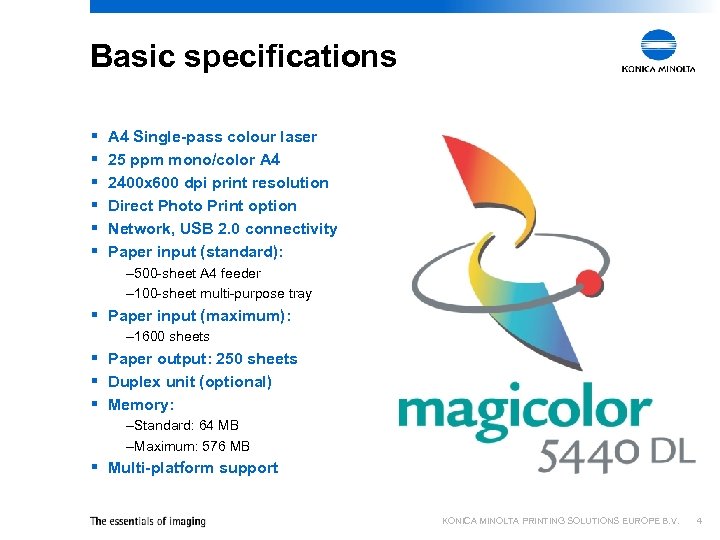 Basic specifications § § § A 4 Single-pass colour laser 25 ppm mono/color A