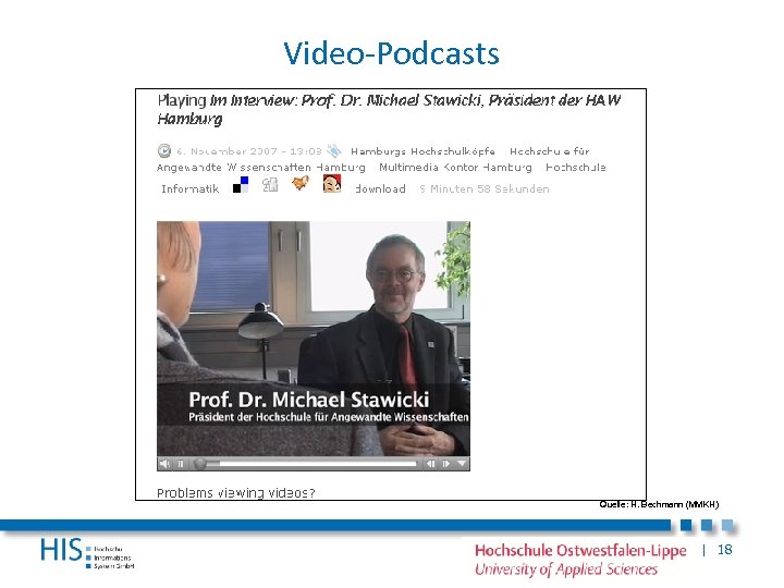 Video-Podcasts Quelle: H. Bechmann (MMKH) | 18 