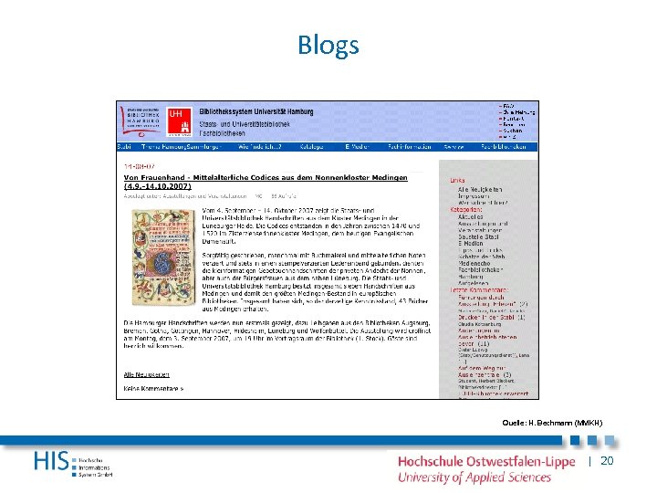 Blogs Quelle: H. Bechmann (MMKH) | 20 
