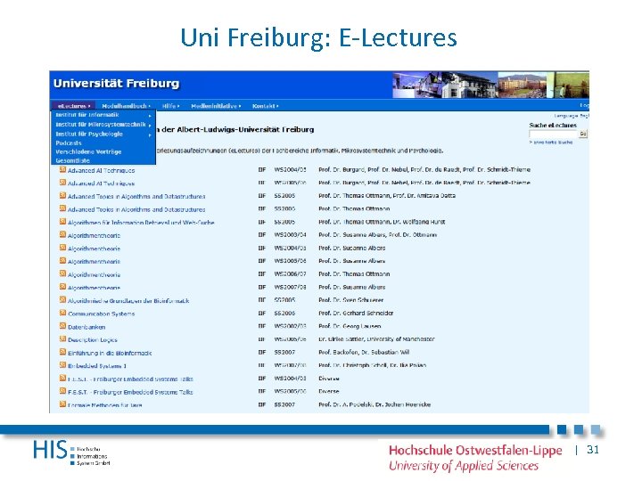 Uni Freiburg: E-Lectures | 31 