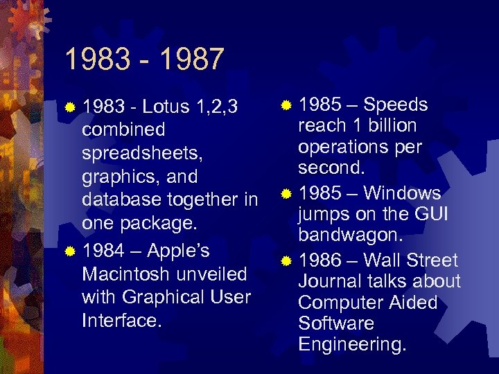 1983 - 1987 ® 1983 - Lotus 1, 2, 3 combined spreadsheets, graphics, and