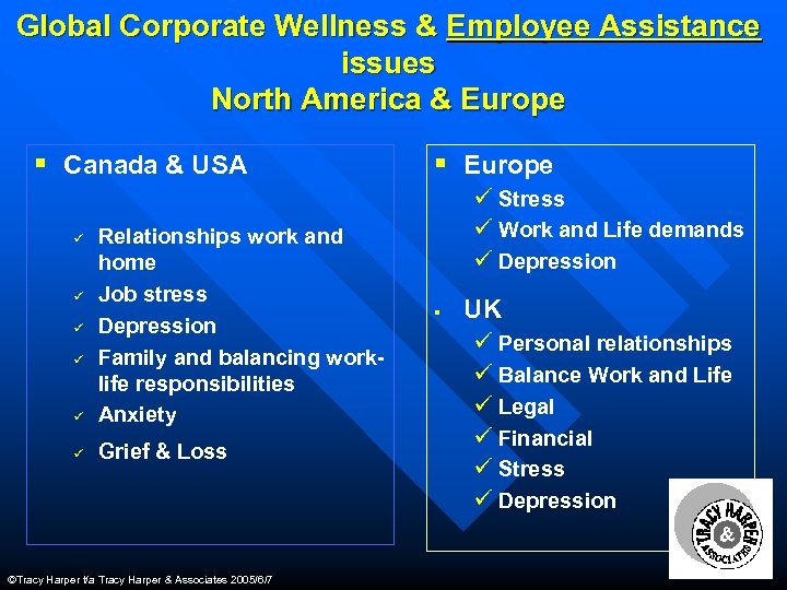 EMPLOYEE Global Corporate Wellness & Employee Assistance issues North America & Europe § Canada