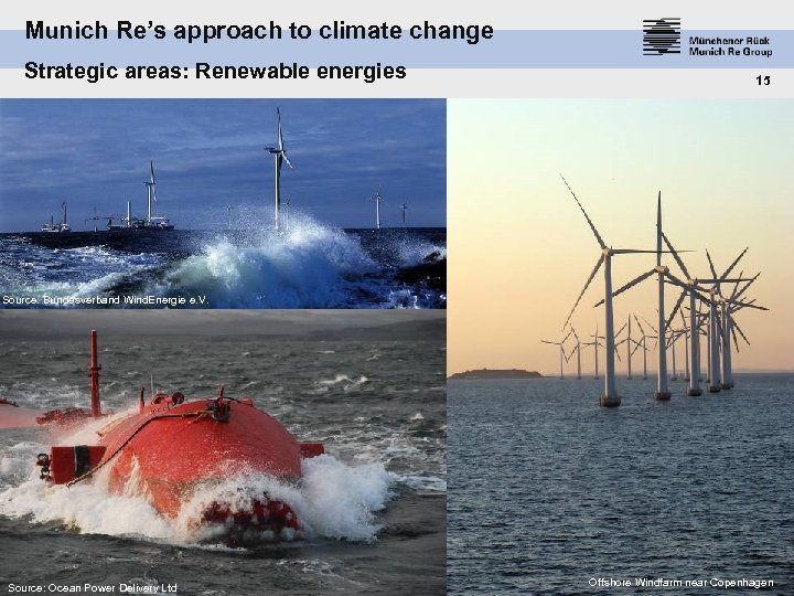 Munich Re’s approach to climate change Strategic areas: Renewable energies 15 Source: Bundesverband Wind.