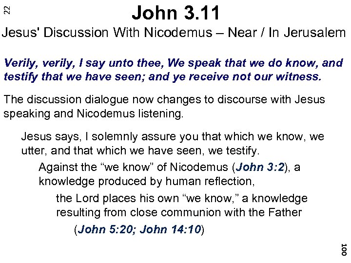 22 John 3. 11 Jesus' Discussion With Nicodemus – Near / In Jerusalem Verily,