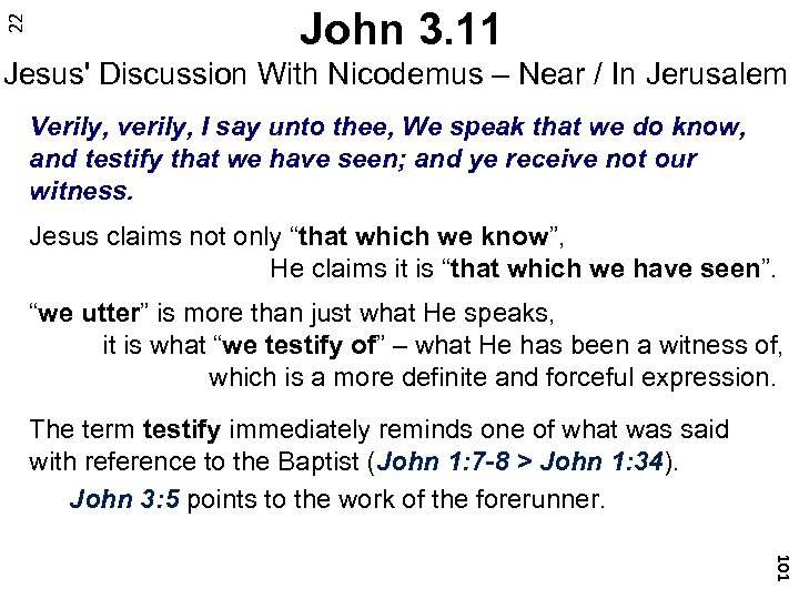 22 John 3. 11 Jesus' Discussion With Nicodemus – Near / In Jerusalem Verily,