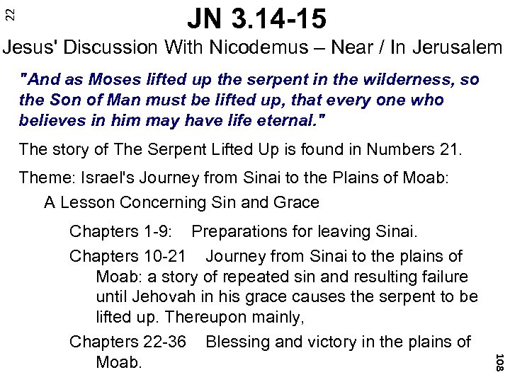 22 JN 3. 14 -15 Jesus' Discussion With Nicodemus – Near / In Jerusalem