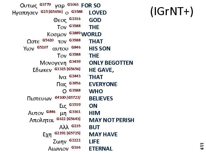 (IGr. NT+) 119 Ουτως G 3779 γαρ G 1063 FOR SO Ηγαπησεν G 25