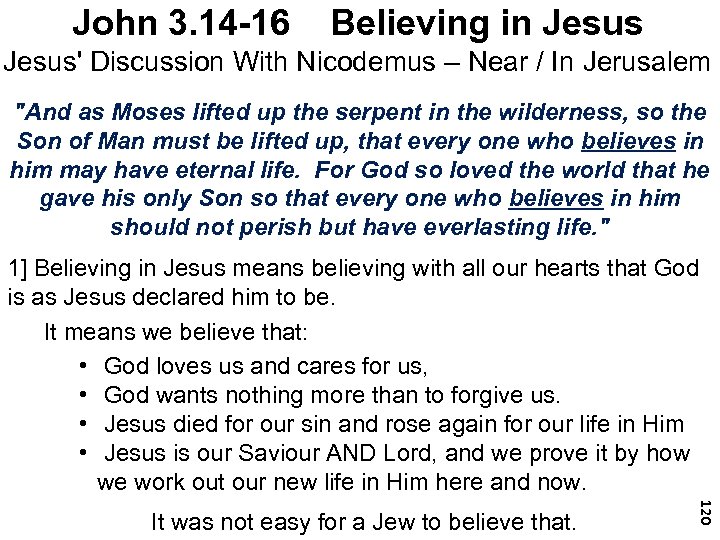 John 3. 14 -16 Believing in Jesus' Discussion With Nicodemus – Near / In