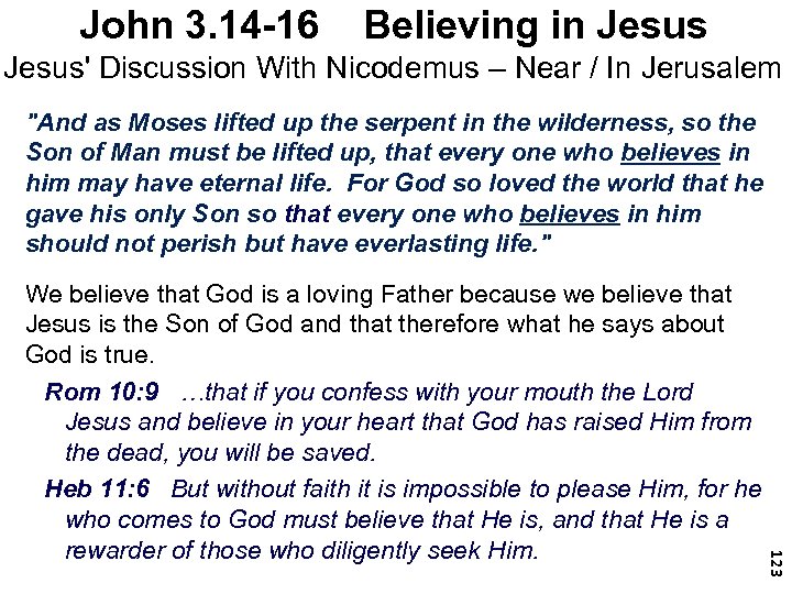 John 3. 14 -16 Believing in Jesus' Discussion With Nicodemus – Near / In