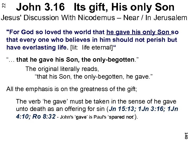 22 John 3. 16 Its gift, His only Son Jesus' Discussion With Nicodemus –