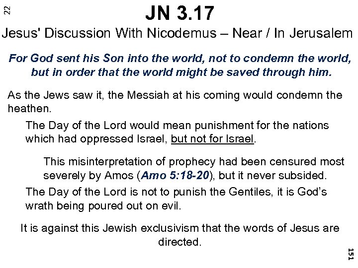 22 JN 3. 17 Jesus' Discussion With Nicodemus – Near / In Jerusalem For
