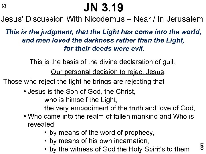 22 JN 3. 19 Jesus' Discussion With Nicodemus – Near / In Jerusalem This