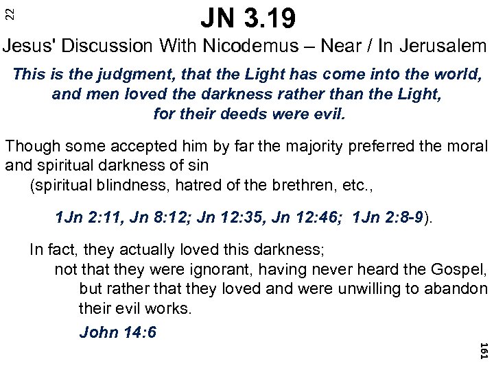 22 JN 3. 19 Jesus' Discussion With Nicodemus – Near / In Jerusalem This