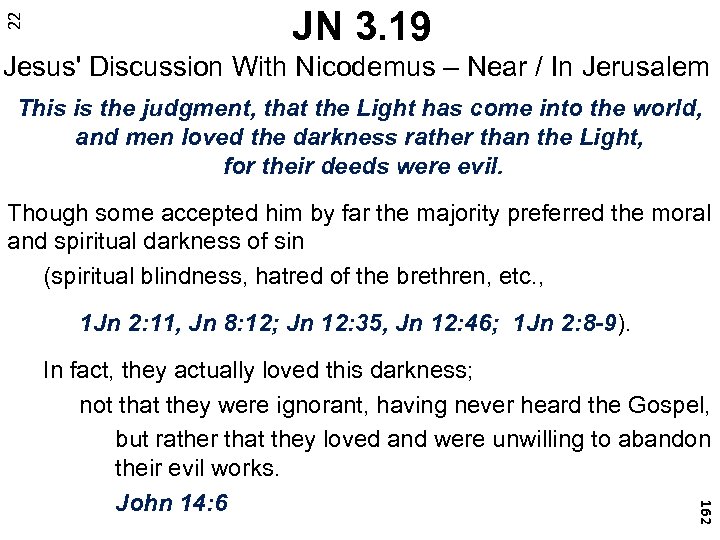 22 JN 3. 19 Jesus' Discussion With Nicodemus – Near / In Jerusalem This