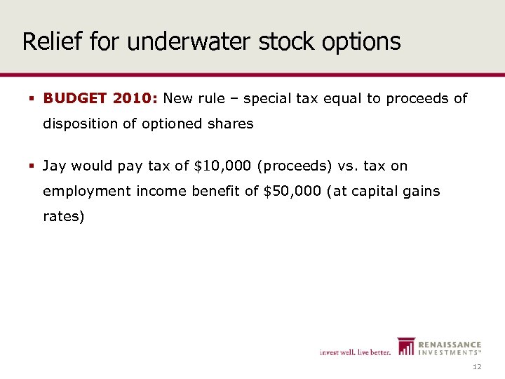 Relief for underwater stock options § BUDGET 2010: New rule – special tax equal