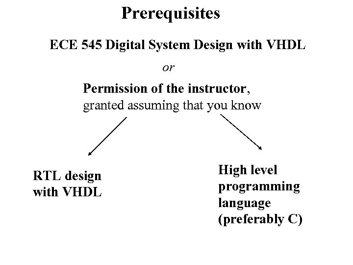 Prerequisites ECE 545 Digital System Design with VHDL or Permission of the instructor, granted