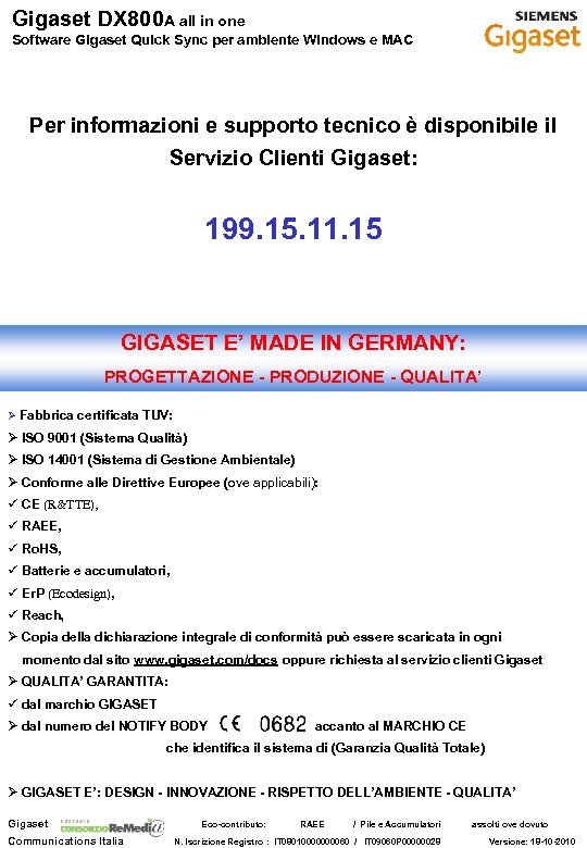 Gigaset DX 800 A all in one Software Gigaset Quick Sync per ambiente Windows