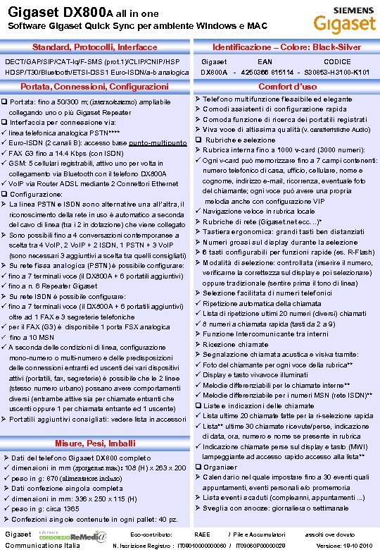 Gigaset DX 800 A all in one Software Gigaset Quick Sync per ambiente Windows