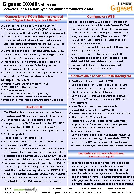 Gigaset DX 800 A all in one Software Gigaset Quick Sync per ambiente Windows