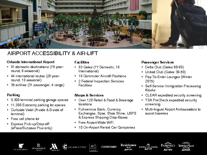 AIRPORT ACCESSIBILITY & AIR-LIFT Orlando International Airport • 81 domestic destinations (75 yearround, 6