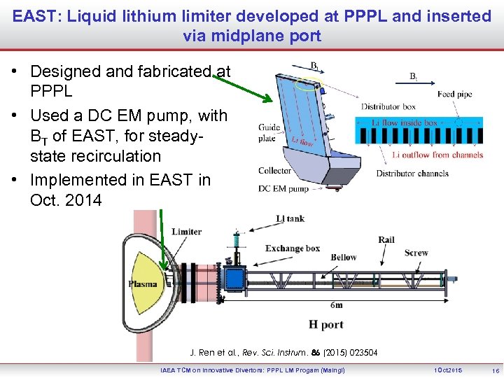 EAST: Liquid lithium limiter developed at PPPL and inserted via midplane port • Designed