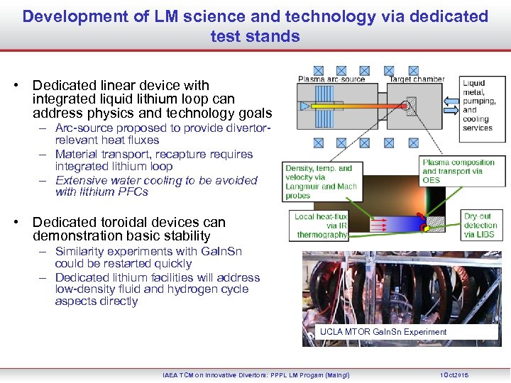 Development of LM science and technology via dedicated test stands • Dedicated linear device