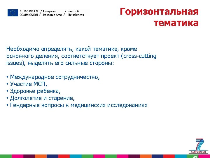 Горизонтальная тематика Необходимо определять, какой тематике, кроме основного деления, соответствует проект (cross-cutting issues), выделять