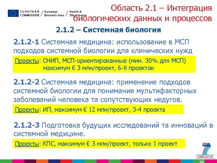 Область 2. 1 – Интеграция биологических данных и процессов 2. 1. 2 – Системная