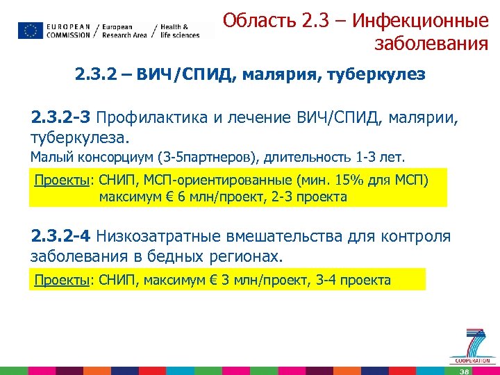 Область 2. 3 – Инфекционные заболевания 2. 3. 2 – ВИЧ/СПИД, малярия, туберкулез 2.