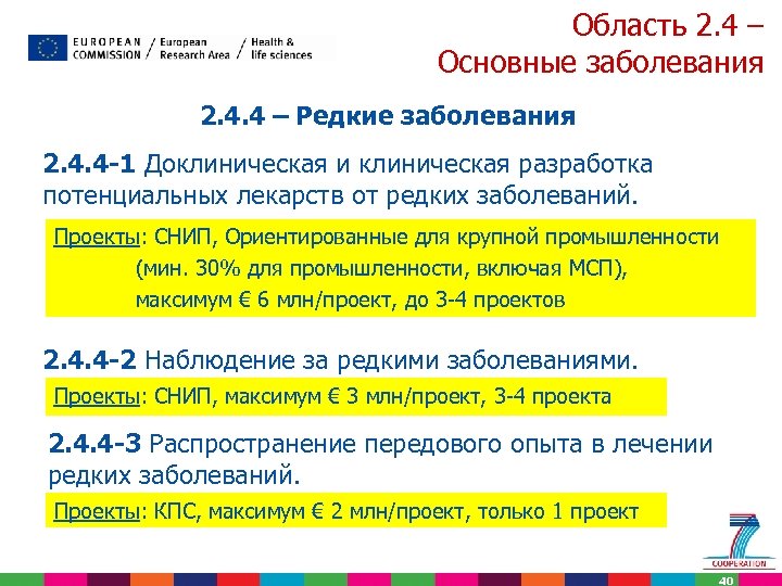 Область 2. 4 – Основные заболевания 2. 4. 4 – Редкие заболевания 2. 4.