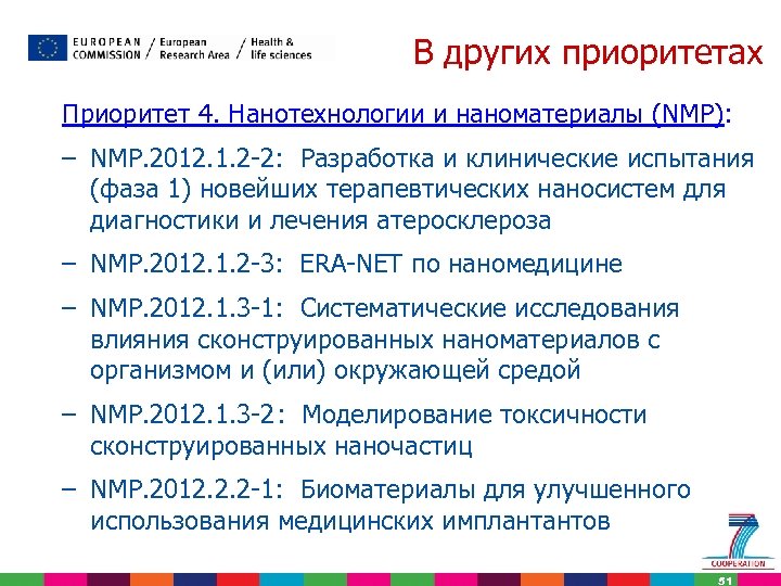 В других приоритетах Приоритет 4. Нанотехнологии и наноматериалы (NMP): – NMP. 2012. 1. 2