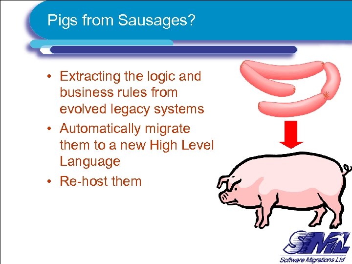 Pigs from Sausages? • Extracting the logic and business rules from evolved legacy systems