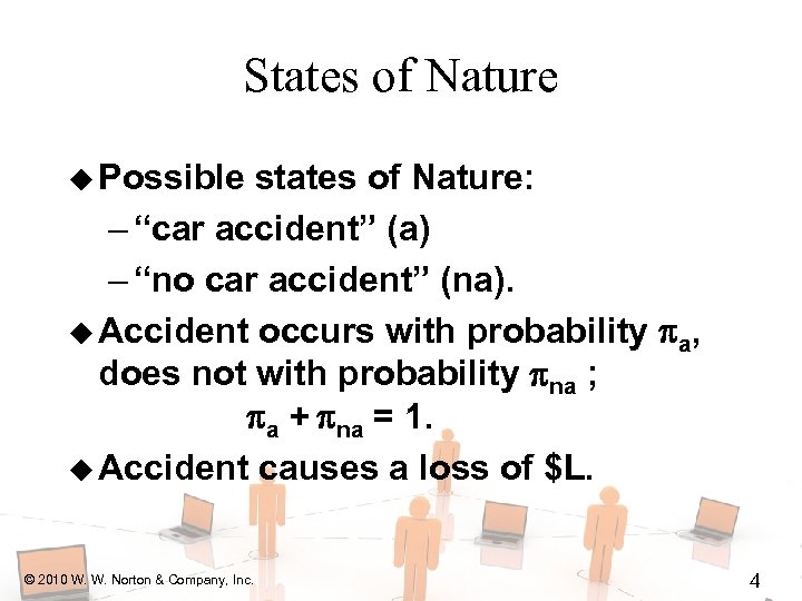 States of Nature u Possible states of Nature: – “car accident” (a) – “no