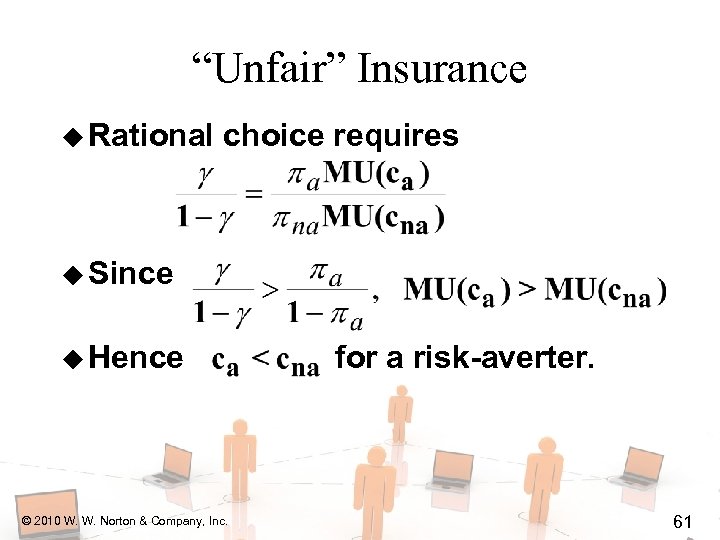 “Unfair” Insurance u Rational choice requires u Since u Hence © 2010 W. W.