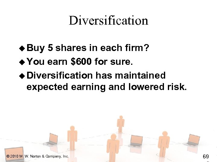 Diversification u Buy 5 shares in each firm? u You earn $600 for sure.
