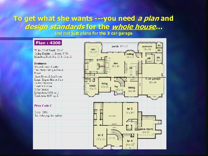 To get what she wants ---you need a plan and design standards for the
