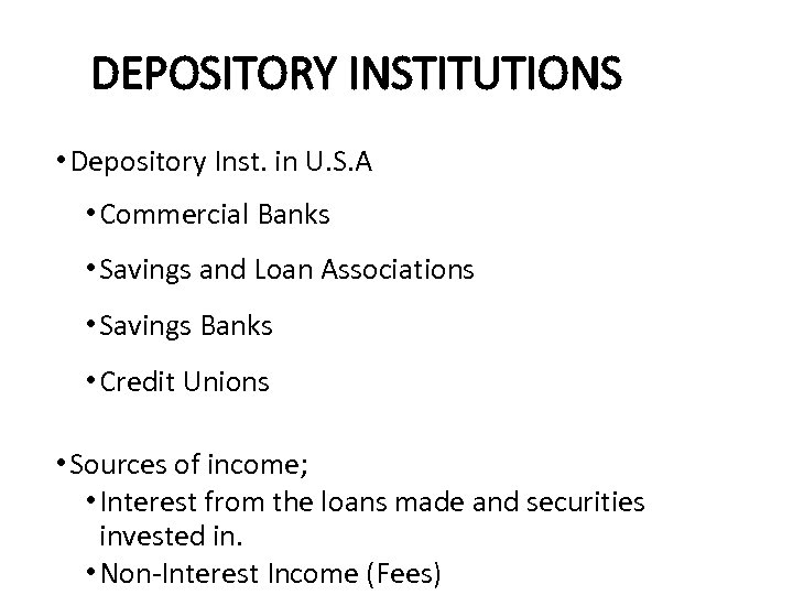 DEPOSITORY INSTITUTIONS • Depository Inst. in U. S. A • Commercial Banks • Savings