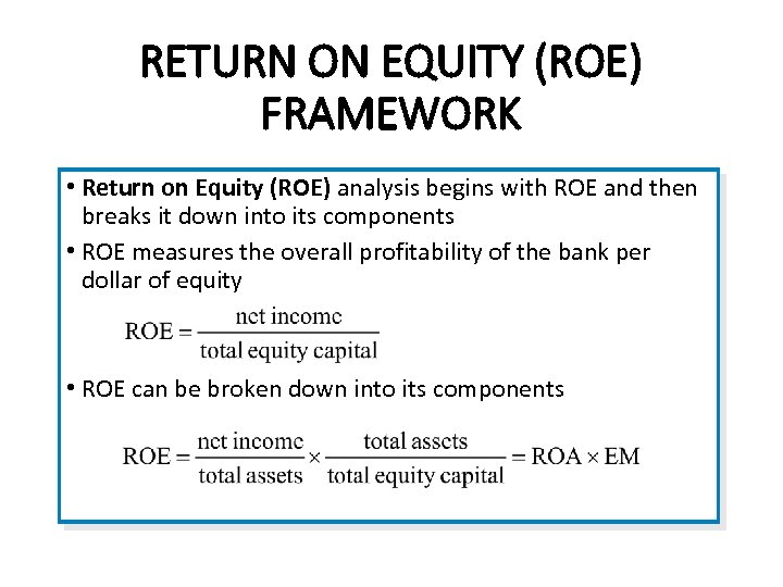 RETURN ON EQUITY (ROE) FRAMEWORK • Return on Equity (ROE) analysis begins with ROE