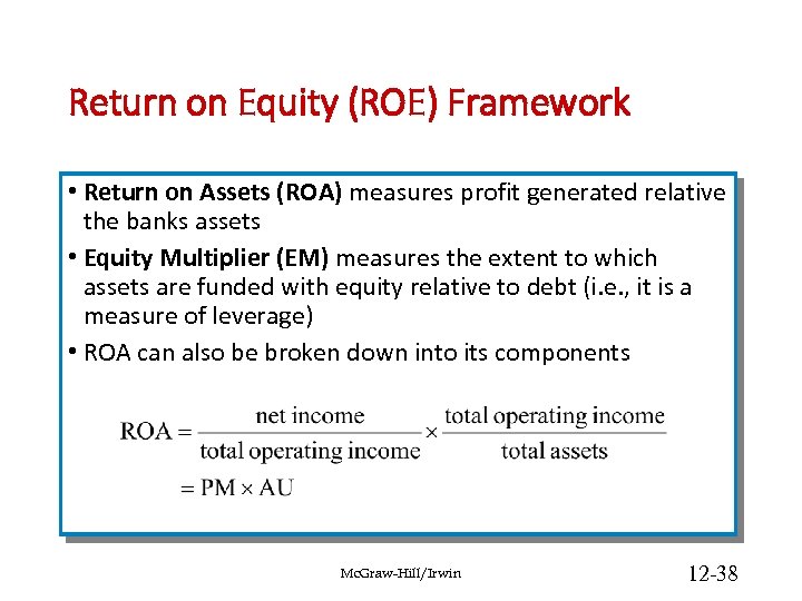 Return on Equity (ROE) Framework • Return on Assets (ROA) measures profit generated relative