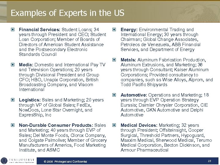 Examples of Experts in the US © Financial Services: Student Loans; 34 years through