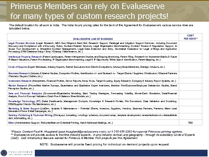 Primerus Members can rely on Evalueserve for many types of custom research projects! The