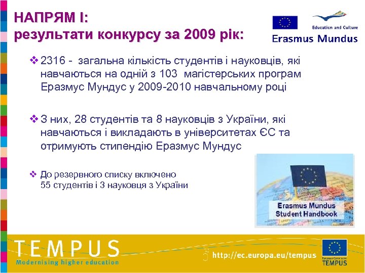 НАПРЯМ I: результати конкурсу за 2009 рік: v 2316 - загальна кількість студентів і