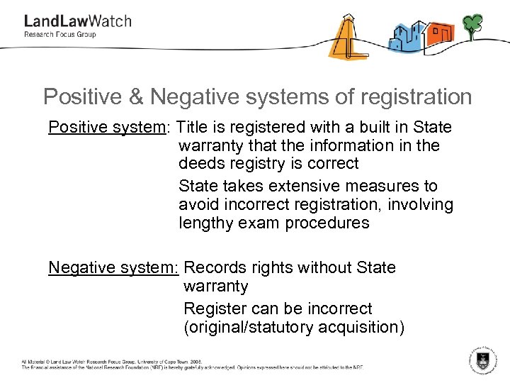 Positive & Negative systems of registration Positive system: Title is registered with a built