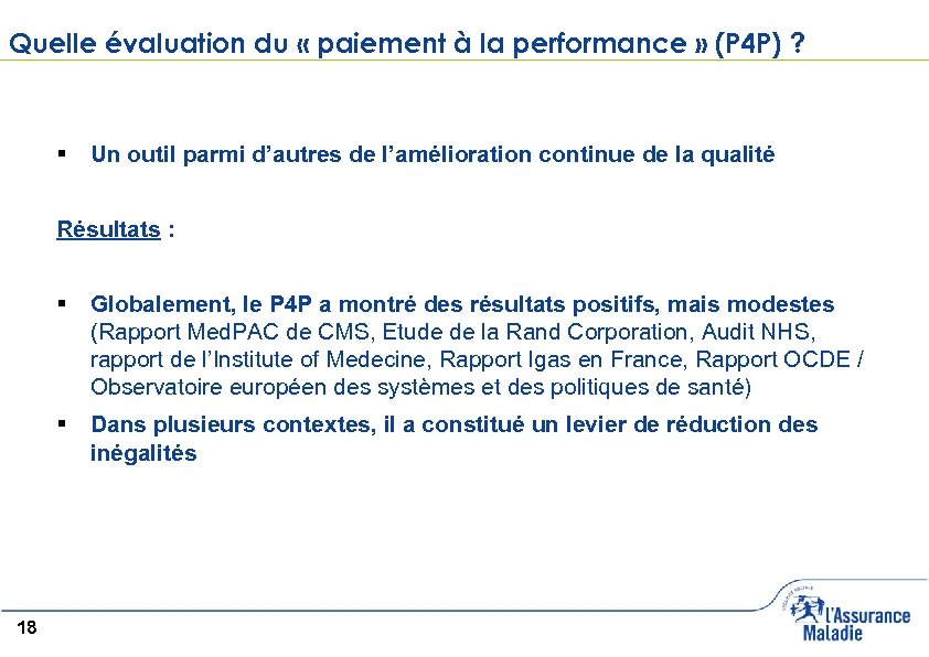 Quelle évaluation du « paiement à la performance » (P 4 P) ? §